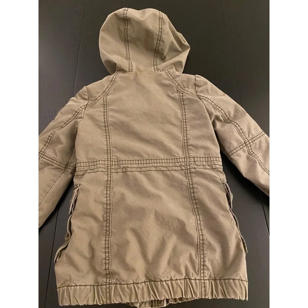 GAP Kids Hooded Military Utility Jacket Small (6-7)‎ Olive Full Zip 100% Cotton